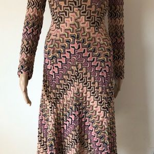 Missoni Pointelle Knit Dress Pink Iconic Chevron Pattern Size 2 Long Sleeves
